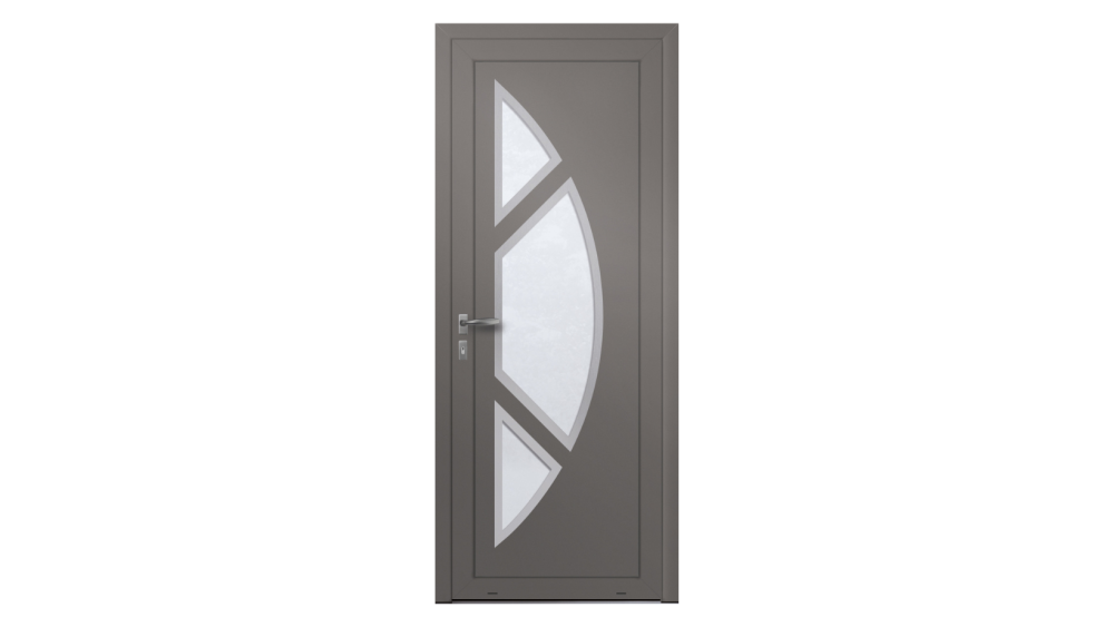 Porte d'entrée PVC parclosé MISSISSIPI Porte d'entrée gris anthracite avec décor inox et inserts formes géométriques vitrés